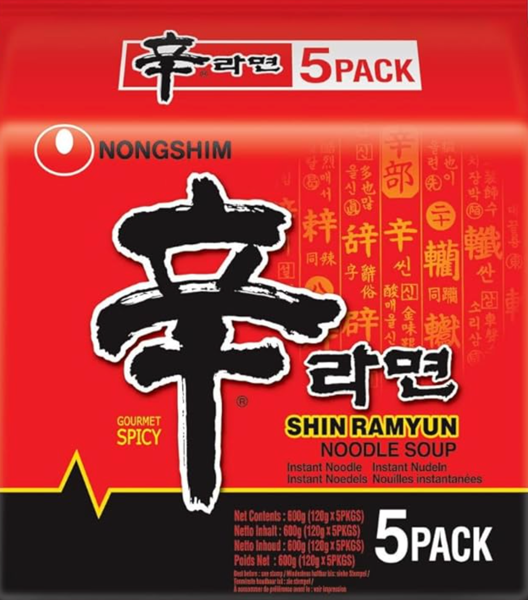 NONGSHIM Shin Ramyun Lot de 5 paquets de 120 g de pâtes instantanées